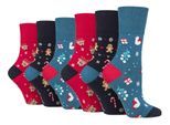 6 Paar Dames Kerstsokken | Gentle Grip | Womens NieuwigheidDesign Xmas Gift Sokken - Blauw / Rood / Grijs