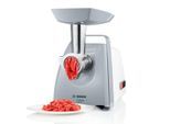 BOSCH Fleischwolf "ProPower MFW45020, 1600 W Blockierlei., Rücklauf, 3 Lochscheiben, weiß", weiß (weiß, window grau), B:19,9cm H:25,4cm T:29,5cm, Zerkleinerer, Edelstahl Loch-Scheiben 3,8 + 8mm, Stopfer, Kebbe-, Wurst-Aufsatz, Fleischwolf