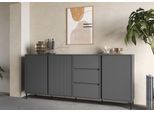 Sideboard HOME AFFAIRE "viel Stauraum, Soft Close, 3 Türen und 3 Schubkasten", anthrazit, Sideboards, Kinder, B/H/T: 2.120cm x 91,6cm x 40cm, Holzwerkstoff, MDF, Melamin, Sideboard, mit Metallfüßen, Breite 212 cm, grifflos, Fronten geriffelt, B:2.120cm H:91,6cm T:40cm