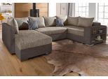 Wohnlandschaft COLLECTION AB "John U-Form, B: 294 cm", braun (dunkelbraun, cappuccino), B:294cm H:80cm T:92cm, Kunstleder SOFTLUX / Struktur ( 20% Polyacryl, 80% Polyester );Zierkissen: 100% Polyester;Microfaser PRIMABELLE (100% Polyester) / Struktur ( 20% Polyacryl, 80% Polyester ), Sofas, Wohnlandschaft, Bettfunktion, Bettkasten, Regalelement & 2 Zierkissen, Federkern