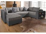 Wohnlandschaft COLLECTION AB "John U-Form, B: 294 cm", schwarz (schwarz, grau), B:294cm H:80cm T:92cm, Kunstleder SOFTLUX / Struktur ( 20% Polyacryl, 80% Polyester );Zierkissen: 100% Polyester;Microfaser PRIMABELLE (100% Polyester) / Struktur ( 20% Polyacryl, 80% Polyester ), Sofas, Wohnlandschaft, Bettfunktion, Bettkasten, Regalelement & 2 Zierkissen, Federkern