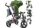 KIDIZ® Dreirad 5in1 Kinderdreirad mit Schubstange Lenksystem Stange ab 1 Jahr vorwärts und Rückwärtsfahrt Jogger , Korb Tasche Getränkehalter Sonnendach Gummiräder, Buggy Fahrrad Baby Klappbar