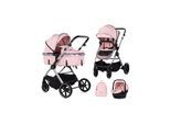 Chipolino Kombikinderwagen Pearl 3 in 1 umbaubar Babyschale Wickeltasche Fußsack rosa