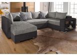 Wohnlandschaft COLLECTION AB "John U-Form, B: 294 cm", schwarz (schwarz, grau), B:294cm H:80cm T:92cm, Kunstleder SOFTLUX / Struktur ( 20% Polyacryl, 80% Polyester );Zierkissen: 100% Polyester;Microfaser PRIMABELLE (100% Polyester) / Struktur ( 20% Polyacryl, 80% Polyester ), Sofas, Wohnlandschaft, Bettfunktion, Bettkasten, Regalelement & 2 Zierkissen, Federkern