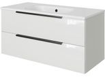 Badmöbel-Set SAPHIR "Mineralmarmor-Waschtisch mit Waschtischunterschrank", schneeweiß glanz, B:101cm H:50cm T:46cm, Holzwerkstoff, Kastenmöbel-Sets, Badmöbel-Set
