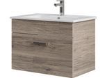 Badmöbel-Set SAPHIR "Keramikwaschtisch mit Waschtischunterschrank", sanremo eiche terra quer nachbildung, B:75cm H:52cm T:45cm, Kastenmöbel-Sets, Badmöbel-Set