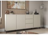 Sideboard HOME AFFAIRE "viel Stauraum, Soft Close, 3 Türen und 3 Schubkasten", cashmir, Sideboards, Kinder, B/H/T: 2.120cm x 91,6cm x 40cm, Holzwerkstoff, MDF, Melamin, Sideboard, mit Metallfüßen, Breite 212 cm, grifflos, Fronten geriffelt, B:2.120cm H:91,6cm T:40cm