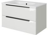 Badmöbel-Set SAPHIR "Mineralmarmor-Waschtisch mit Waschtischunterschrank", weiß (schneeweiß glanz), B:81cm H:50cm T:46cm, Holzwerkstoff, Kastenmöbel-Sets, Badmöbel-Set