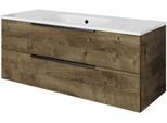 Badmöbel-Set SAPHIR "Mineralmarmor-Waschtisch mit Waschtischunterschrank", braun (eiche ribbeck quer nachbildung), B:121cm H:50cm T:46cm, Holzwerkstoff, Kastenmöbel-Sets, Badmöbel-Set