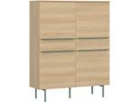 Hochkommode TOM TAILOR HOME, beige (light oak), B:110cm H:143cm T:42cm, Holzwerkstoff, Melamin, Spanplatte, Sideboards, Hochkommode, Highboard, Breite 110 cm,4 Türen,2 Schubladen, viel Stauraum