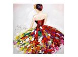 Monee Ölgemälde Dame mit buntem Kleid, Mehrfarbig, Holz, Textil, Tanne, massiv, rechteckig, 60x60 cm, handgemalt, Keilrahmen, Bilder und Zubehör, Wandbilder, Ölgemälde