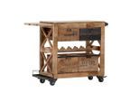 Carryhome Barwagen, Braun, Schwarz, Holz, Metall, Mangoholz, massiv, 3 Schublade(n) Schubladen, 97x85x43 cm, Flaschenfach, ausziehbar, Holzmöbel, Kleinmöbel Holz, Servierwagen Holz