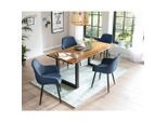 Mid.you , Dunkelblau, Cognac , Textil, Holz, Metall , Akazie , massiv , rechteckig , 180 cm ,