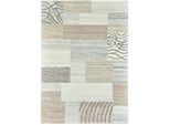Wollteppich THEKO "Royal Natur 4028", grau, B:70cm H:14mm L:140cm, Wolle, Teppiche, reine Wolle, handgetuftet, Naturtöne, Patchworkdesign, meliert