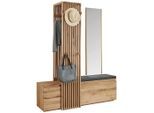 Linea Natura Garderobe , Eichefarben , Holz, Glas, Textil , Eiche , massiv , 157x195x51 cm , Garderobe, Garderobensets & -serien, Garderoben-Set