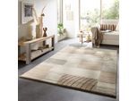 Wollteppich THEKO "Nakarta 2" Gr. 6, beige, B:190cm H:12mm L:290cm, Schurwolle, Teppiche, reine Wolle, handgeknüpft, Naturtöne, Patchworkdesign, meliert