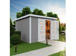 Gartenhaus LASITA MAJA "Zambezi 7", grau (lichtgrau), ohne Fußboden, ohne Dacheindeckung, Holzwerkstoff, Gartenhäuser, Gartenhaus, Blockbohlenhaus 28mm