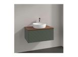 Villeroy und Boch Antao Waschtisch-Unterschrank L30152HL mit Beleuchtung, 1 Auszug, 800 x 360 x 500 mm, Front mit Struktur, Leaf Green Matt Lacquer / Warm Walnut