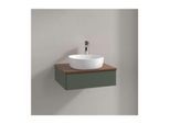 Villeroy und Boch Antao Waschtisch-Unterschrank L07052HL mit Beleuchtung, 1 Auszug, 600 x 190 x 500 mm, Front ohne Struktur, Leaf Green Matt Lacquer / Warm Walnut