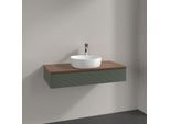Villeroy und Boch Antao Waschtisch-Unterschrank K09152HL 100x19x50cm, Hahnloch, Waschbeckenplattenfarbe warm walnut, leaf green matt lacquer