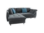 P & B Ecksofa, Blau, Anthrazit, Kunststoff, Uni, 3-Sitzer, Füllung: Schaumstoff, Ottomane links, L-Form, 250x190 cm, Made in EU, Wohnzimmer, Sofas & Couches, Wohnlandschaften, Ecksofas