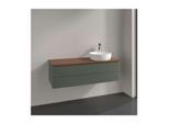 Villeroy und Boch Antao Waschtisch-Unterschrank L23012HL mit Beleuchtung, 2 Auszüge, 1200 x 360 x 500 mm, Front ohne Struktur, Leaf Green Matt Lacquer / Warm Walnut