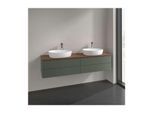 Villeroy und Boch Antao Waschtisch-Unterschrank L28012HL mit Beleuchtung, 4 Auszüge, 1600 x 360 x 500 mm, Front ohne Struktur, Leaf Green Matt Lacquer / Warm Walnut