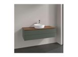 Villeroy und Boch Antao Waschtisch-Unterschrank L21052HL mit Beleuchtung, 2 Auszüge, 1200 x 360 x 500 mm, Front ohne Struktur, Leaf Green Matt Lacquer / Warm Walnut