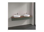 Villeroy und Boch Antao Waschtisch-Unterschrank L17152HL mit Beleuchtung, 2 Auszüge, 1600 x 190 x 500 mm, Front mit Struktur, Leaf Green Matt Lacquer / Warm Walnut