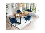 Mid.you , Blau, Cognac , Holz, Metall, Textil , Akazie , massiv , rechteckig , 85x77x160 cm ,