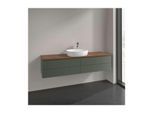 Villeroy und Boch Antao Waschtisch-Unterschrank L25112HL mit Beleuchtung, 4 Auszüge, 1600 x 360 x 500 mm, Front mit Struktur, Leaf Green Matt Lacquer / Warm Walnut