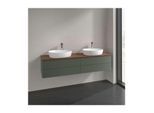 Villeroy und Boch Antao Waschtisch-Unterschrank L28152HL mit Beleuchtung, 4 Auszüge, 1600 x 360 x 500 mm, Front mit Struktur, Leaf Green Matt Lacquer / Warm Walnut