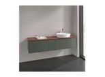 Villeroy und Boch Antao Waschtisch-Unterschrank L38052HL mit Beleuchtung, 2 Auszüge, 1600 x 360 x 500 mm, Front ohne Struktur, Leaf Green Matt Lacquer / Warm Walnut