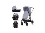 Chipolino Kinderwagen Elite 3 in 1 i-Size Babyschale Sportsitz Babywanne Tasche grau