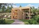 Gartenhaus WEKA "Batu 1 mit Anbau", braun (natur), ohne Fußboden, ohne Dacheindeckung, Massivholz, Gartenhäuser, Gartenhaus