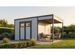 Gartenhaus WEKA "Batu 3 mit Anbau 150 cm", grau (hellgrau), ohne Fußboden, ohne Dacheindeckung, Massivholz, Gartenhäuser, Gartenhaus
