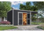 Gartenhaus WEKA "Batu 3 mit Anbau", schwarz (dunkelgrau), ohne Fußboden, ohne Dacheindeckung, Massivholz, Gartenhäuser, Gartenhaus