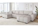 Wohnlandschaft HOME AFFAIRE "Bello U-Form, B: 347 cm", beige, B:347cm, 100% Polyester, Sofas, Wohnlandschaft, Bettfunktion, Bettkasten & 2 Zierkissen, Federkern