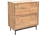 Schuhschrank SIT "Schuhkommode – Massives Holz mit Lamellen‑Front & kunstvollen Holz", natur, schwarz, B:85cm H:90cm T:40cm, Massivholz, Schränke, Schuhschrank, Massiver Schuhschrank mit Lamellen‑Front & kunstvollen Schnitzereien