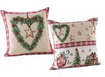 Kissenhülle DREAMS "Weihnachtszeit, Weihnachtsdeko" Gr. 1, beige (natur, rot, beige, grün), B:40cm L:40cm, Baumwolle, Obermaterial: 65% Baumwolle, 35% Polyester, Kissenbezüge, Kissenhülle, eckig, 40x40 oder 50x50 cm, mit Reißverschluss