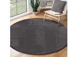 Teppich THE CARPET "Relax round", grau (anthrazit), H:16mm Ø:160cm, Polyester, Teppiche, Teppich, waschbarer Wohnzimmer Teppich modern rutschfest