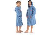 Kinderbademantel KANGAROOS "Kira, Ideal für Zuhause, Schwimmbad oder im Urlaub" Gr. 164, blau (blau melange), 164, Leichtfrottier, Hausmäntel, modernen, sportliches Design, leuchtenden Akzenten