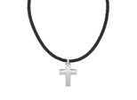 Kette mit Anhänger TOM TAILOR "Schmuck Geschenk Edelstahl Leder Kreuz", schwarz (edelstahlfarben, schwarz), Halsketten, Herren, Edelstahl Leder, L: 52 B: 3,5mm, Edelstahl, Leder, B:3,5mm