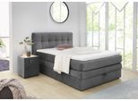 Boxspringbett JOCKENHÖFER GRUPPE "Amy im Bezugsstoff: Samtoptik", grau 341, 09, L:217cm, Bezug Bett: samtähnlich (100% Polyester);Topper und Matratzenspiegel: 100% Polyester, Komplettbetten, Boxspringbett, mit Bettkasten und Kaltschaum-Topper, erhältlich in 120, 140 & 180cm