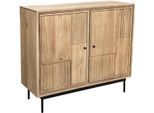 Kommode SIT "Schrank Retro – Lamellen‑Front & kunstvolle Schnitzereien, massiv", natur, schwarz, B:100cm H:90cm T:40cm, Massivholz, Metall, Sideboards, Kommode, Massive Kommode mit lamellierter Front und kunstvollem Holz