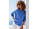 Kurzarmpullover VIVANCE, Damen, Gr. 40/42, blau, Strick, Obermaterial: 74% Polyacryl, 24% Polyamid, 2% Elasthan, unifarben, figurumspielend hüftlang, Rundhals, Raglanärmel, Pullover, mit weiten Ärmeln, lockere Passform, Strickpullover, Basic, casual