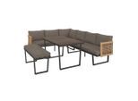 Ambia Garden Loungegarnitur, Anthrazit, Braun, Natur, Metall, Kunststoff, Glas, Textil, 4-teilig, Füllung: Polyester,Schaumstoff, L-Form, 256x198 cm, Loungemöbel, Gartenlounge-Sets