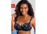 Bügel-BH LASCANA, Damen, Gr. 100, Cup F, blau (blau, schwarz), Spitze, Obermaterial: 60% Polyamid, 20% Elasthan, 20% Polyester, BHs Bügel-BH, mit transparenter Stickerei-Spitze – auch ideal für große Größen