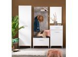 Garderoben-Set INOSIGN "Como", weiß (weiß, betonoptik), B:190,5cm H:195cm T:35cm, Glas, Hartfaserplatte, Holzwerkstoff, MDF, Metall, Kastenmöbel-Sets, mit Garderobenschrank, Kommode, Sitzbank, Garderobenpaneel und Spiegel