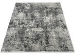 Teppich OCI DIE TEPPICHMARKE "BESTELLER CAVA", grau (dunkelgrau), B:80cm H:8mm L:200cm, Viskose, Teppiche, Teppich, Glanz Viskose, mit Fransen, Hoch Tief Struktur, Vintage, Wohnzimmer